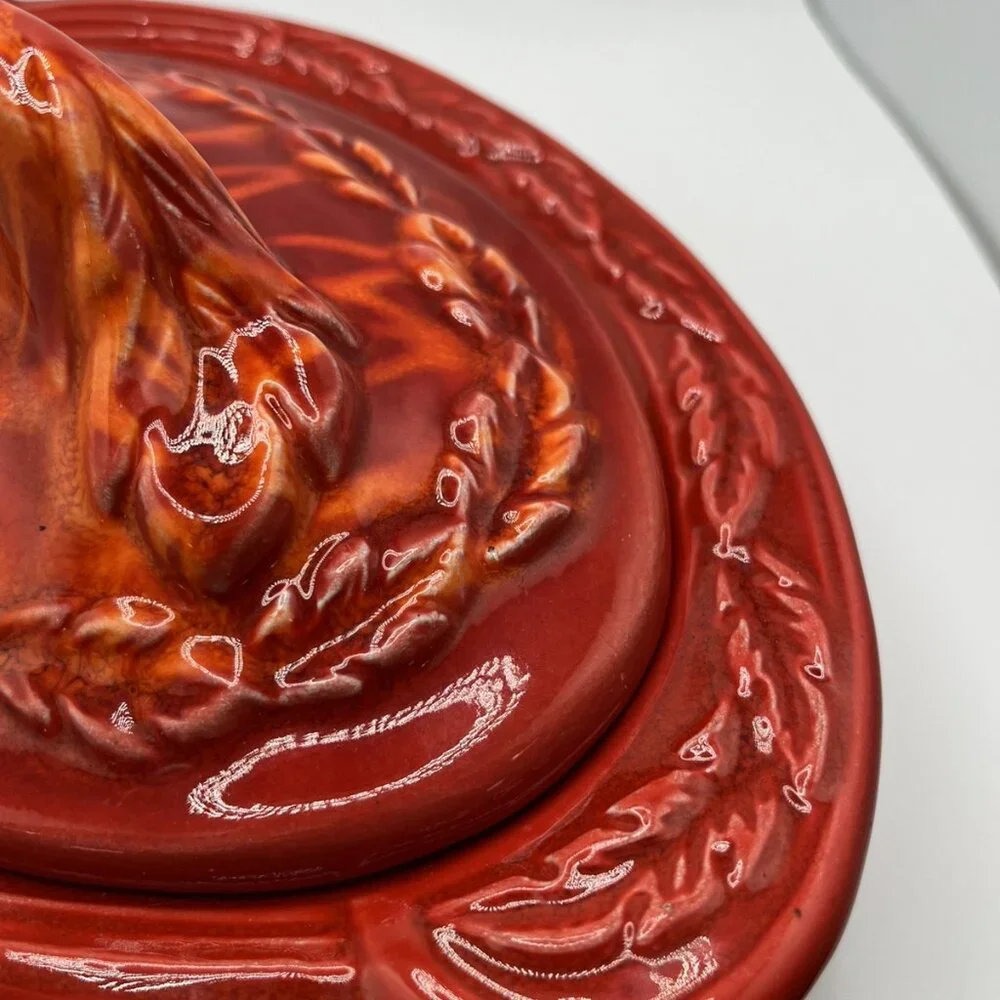Vintage California USA Pottery Oval Red Glazed Casserole Serving Dish 2936 w/Lid